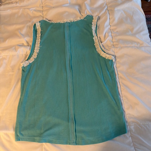 POL here for the summer blue soft ribbed lace trim pocket tank top - Picture 7 of 7